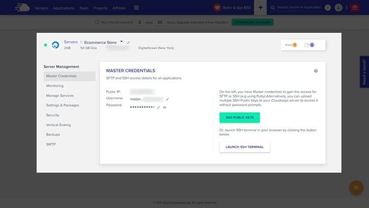 Management of Cloudways Server Settings